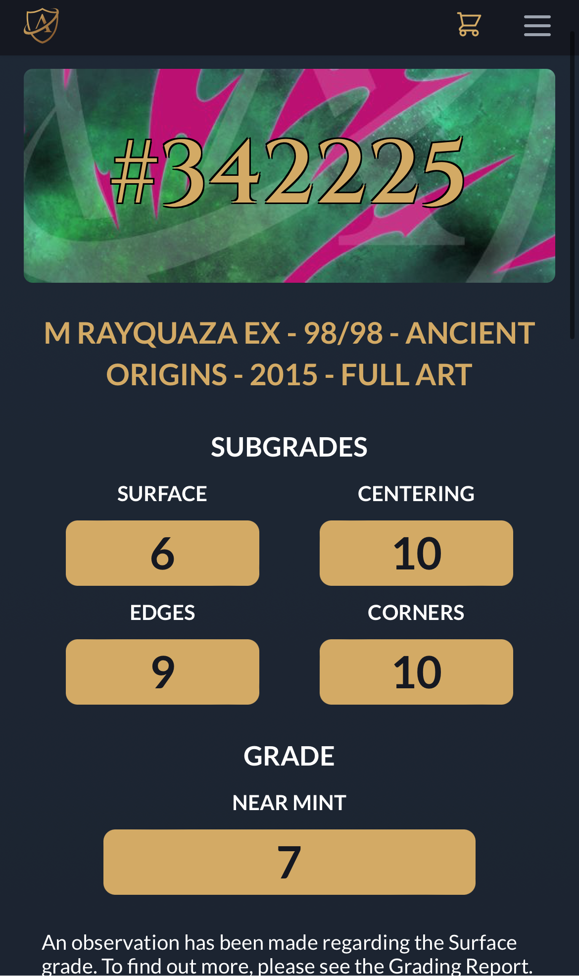 M Raquaza 98/98 - Near Mint - Grade 7